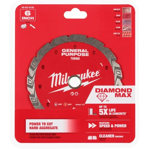 Milwaukee Tools 6" Diamond Max Turbo, General Purpose Diamond Blade 49-93-9106