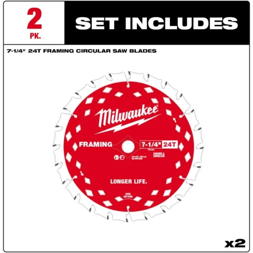 Milwaukee Tools 7-1/4" 24T Framing Circular Saw Blade - 2PK 48-40-0722