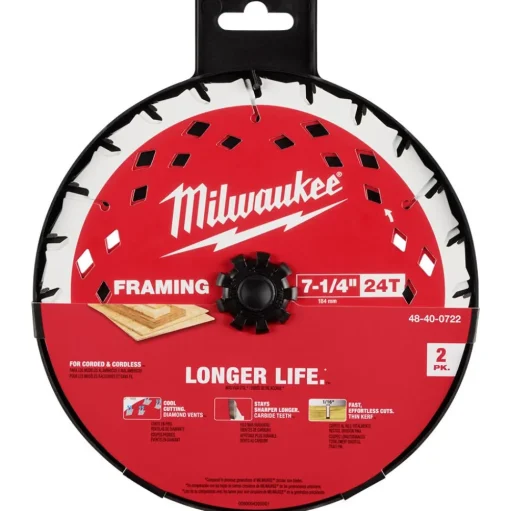 Milwaukee Tools 7-1/4" 24T Framing Circular Saw Blade - 2PK 48-40-0722