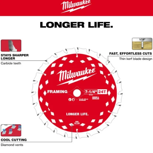 Milwaukee Tools 7-1/4" 24T Framing Circular Saw Blade - 3PK 48-40-0733