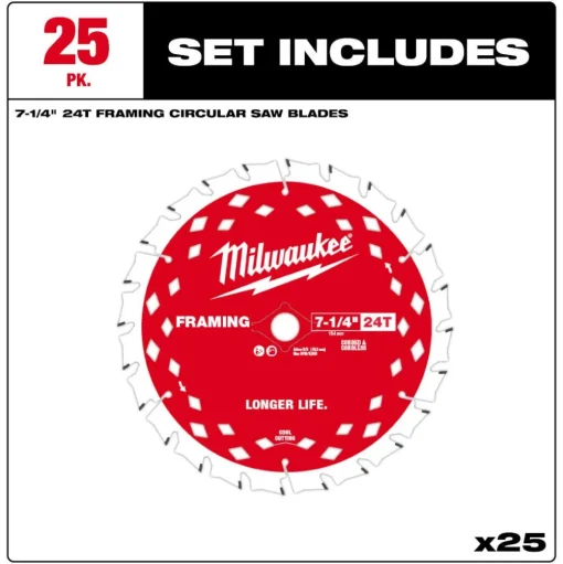 Milwaukee Tools 7-1/4" 24T Framing Circular Saw Blade Contractor Pack - 25PK 48-40-1720