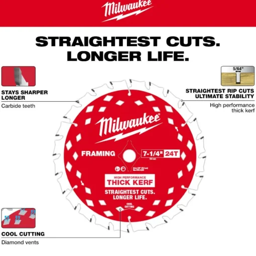 Milwaukee Tools 7-1/4" 24T Thick Kerf Framing Circular Saw Blade - 2PK 48-40-0742