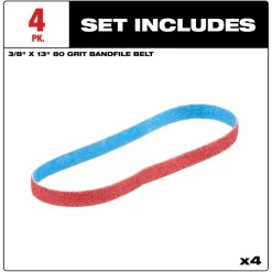 Milwaukee Tools 3/8” x 13” 80 Grit Bandfile Belts – 4 pack 48-80-7080