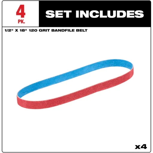 Milwaukee Tools 1/2” x 18” 120 Grit Bandfile Belts – 4 pack 48-80-9120