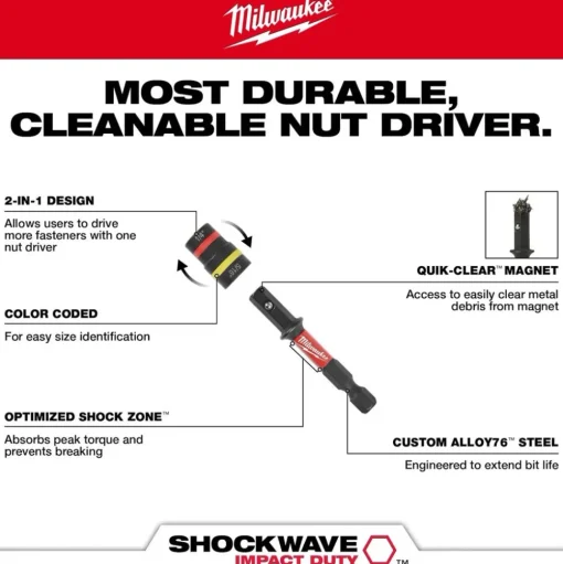 Milwaukee Tools SHOCKWAVE Impact Duty Quik-Clear 2-in-1 Magnetic Nut Driver Set 2PC 49-66-4566