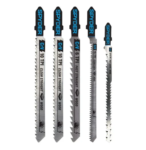 Spyder 5-Piece Double And Single Sided T-Shank High-Carbon Steel Jigsaw Blade Set 300061
