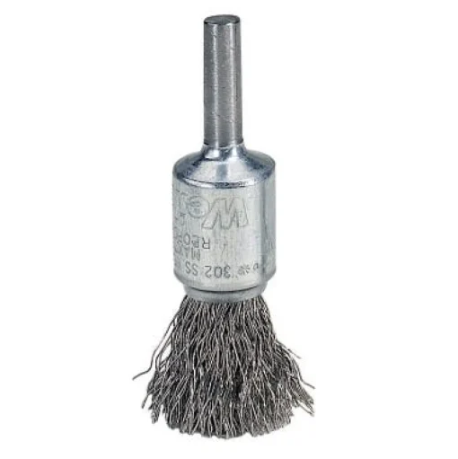 Weiler Crimped Wire Solid End Brush, Stainless Steel, 22,000 RPM, 1 in x 0.006 in 10021