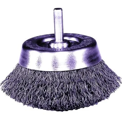 Weiler Stem-Mounted Crimped Wire Cup Brush, 1-3/4", 0.0118" Wire, 1/4" Stem 14301